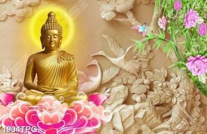 Tranh Phật mạ vàng nền phù điêu đá đẹp