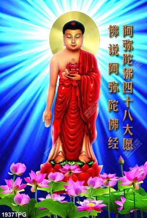 Tranh Phật A Di Đà và hoa Sen in kính đẹp