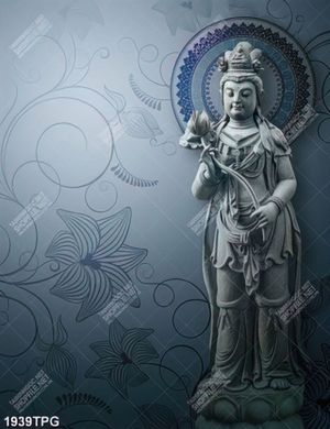 Tranh tượng đá Phật Quan Âm nền hoa văn