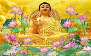 Tranh Phật Tổ và hoa Sen đẹp