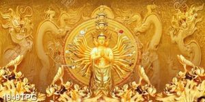 Tranh Phật Mẫu nghìn tay nền phù điêu rồng