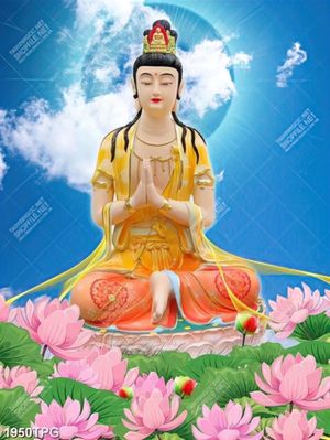 Tranh Quan Âm và hoa Sen đẹp