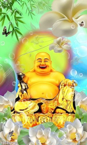Tranh Phật Di Lặc và hoa Sen