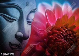Tranh tượng Phật bằng đá và hoa Cúc