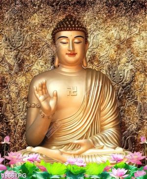 Tranh Phật A Di Đà nền phù điêu mạ vàng