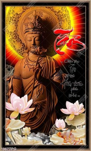 Tranh Phật Quan Âm và thư pháp chữ tài đẹp