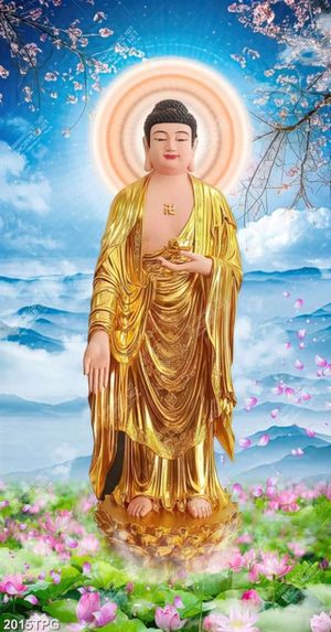 Tranh Phật A Di Đà và mà xuân đẹp
