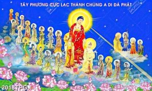 Tranh Tây Phương cực lạc thánh chúng A Di Đà Phật