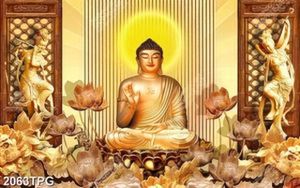 Tranh hoa Sen điêu khắc và tượng A Di Đà