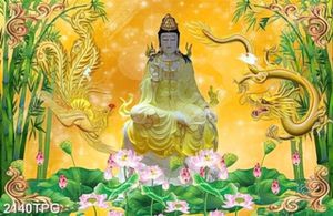 Tranh Quan Thế Âm và rồng phượng psd