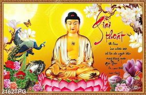 Tranh Tượng phật A Di Đà và thư pháp kinh Phật