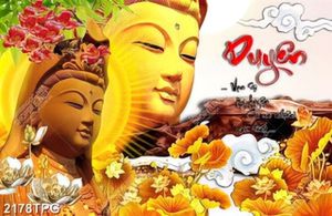 Tranh Quan Âm và thư pháp file psd