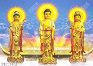 Tranh Tam Phật và ngôi chùa đẹp
