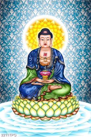 Tranh Phật Dược Sư nền hoa 3D