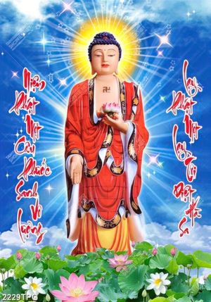 Tranh Phật A Di Đà và câu đối kinh Phật