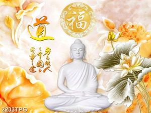 Tranh Đức Phật và hoa Sen nền giả ngọc