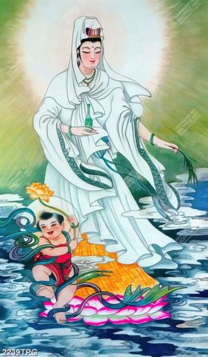 Tranh Phật Quan Âm và tiểu đồng