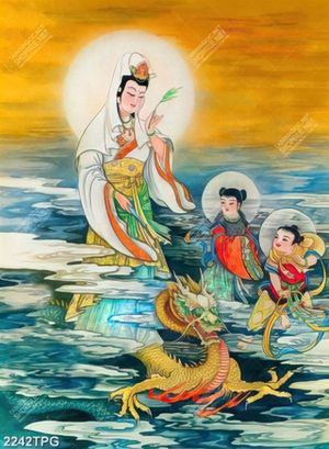 Tranh sơn dầu Bồ Tát cưỡi rồng
