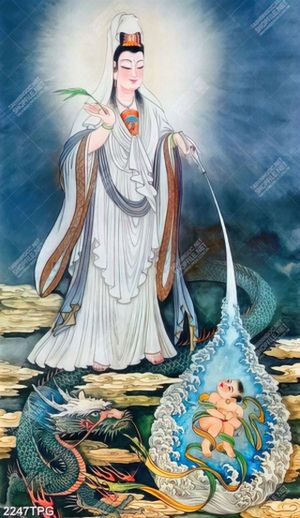 Tranh sơn dầu Bồ Tát và tiên đồng