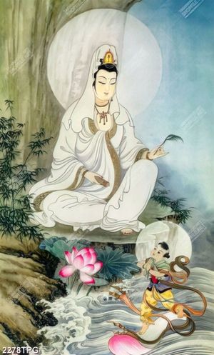 Tranh Quan Thế Âm Bồ Tát và tiên đồng