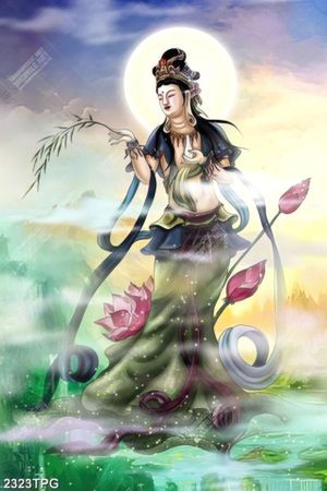 Tranh Quan Âm và hoa Sen đẹp