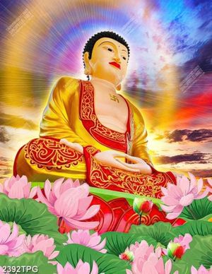 Tranh Phật và hoa Sen