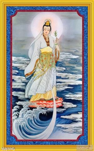 Tranh phật Quan Âm lướt sóng
