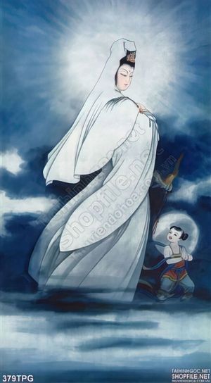 Tranh phật Quan Âm và tiểu đồng