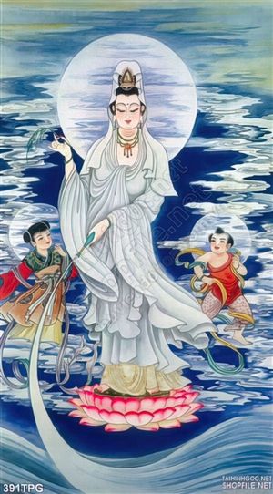 Tranh phật Quan Âm Bò Tát trên biển