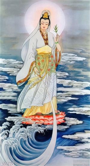 Tranh phật Quan Âm lướt sóng
