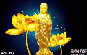 Tranh Tượng phật Tổ và sen vàng