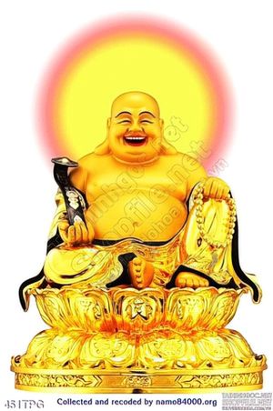 Tranh phật Di Lặc bằng vàng