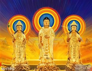 Tranh Phật Tổ Và Quan Âm bằng vàng