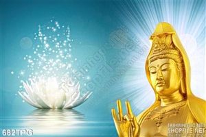 Tranh Phật Quan Âm và hoa sen trắng