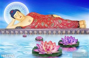 Tranh Phật nằm và hoa sen