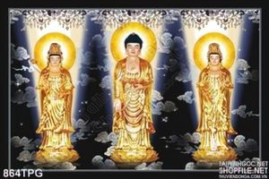 Tranh tượng Phật Tây Phương Tam Thánh bằng đồng