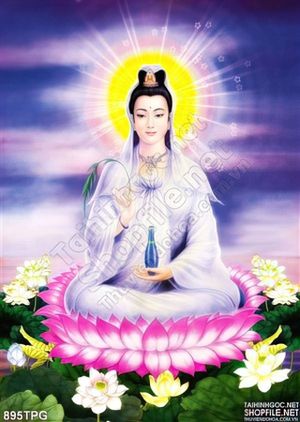 Tranh Phật Bà Quan Âm trên đài sen