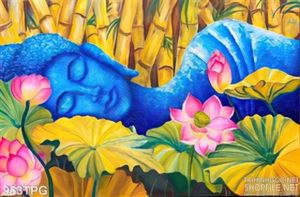 Tranh nghệ thuật tượng Phật và Hoa Sen