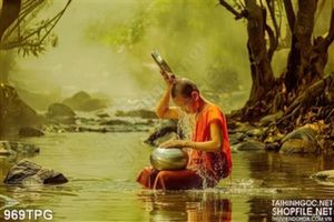 Tranh Tu Sĩ tắm suối đẹp