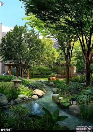 Tranh suối nước trong công viên