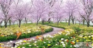 Tranh vườn đào mùa xuân và hươu