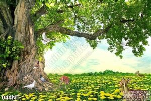 Tranh cánh đồng hoa và hươu