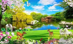 Tranh động vật trong rừng và dòng sông