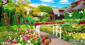 Tranh phong cảnh vườn hoa và biệt thự