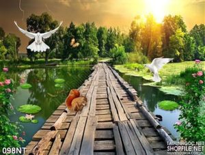 Tranh cây cầu bắc ra sông