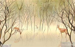 Tranh rừng hươu mờ sương