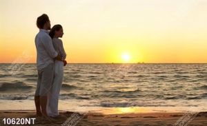 Tranh cặp đôi ngắm bình minh trên biển