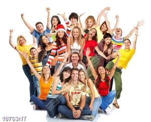 Tranh nhóm bạn trẻ chụp hình chung
