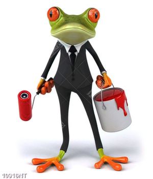 Tranh chú ếch cầm thùng sơn đỏ