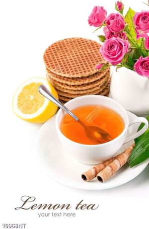 Tranh bánh ngọt và tách trà